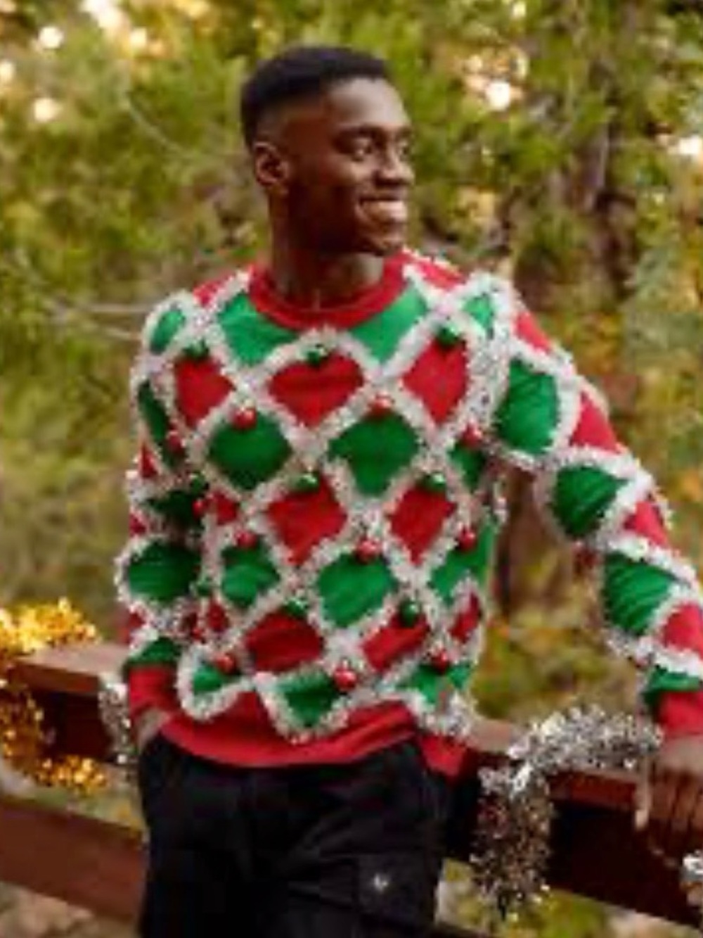 Tipsy Elves Men's Tacky Tinsel Ugly Christmas
Sweater Red Green Size Small